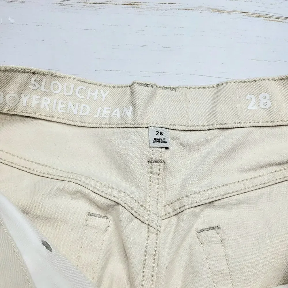 J Crew Slouchy Boyfriend Jeans Straight Leg Ecru White Cream Cotton Slouch 28